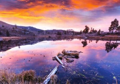 Wandbild: Sonnenuntergangsszene am See bei Sunset Herbst Nature Landscapes [...]