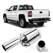 For GMC Sierra 1500 2500 Twin Loop Exhaust Muffler 2.5" Inlet 4.0" Tip Chrome US