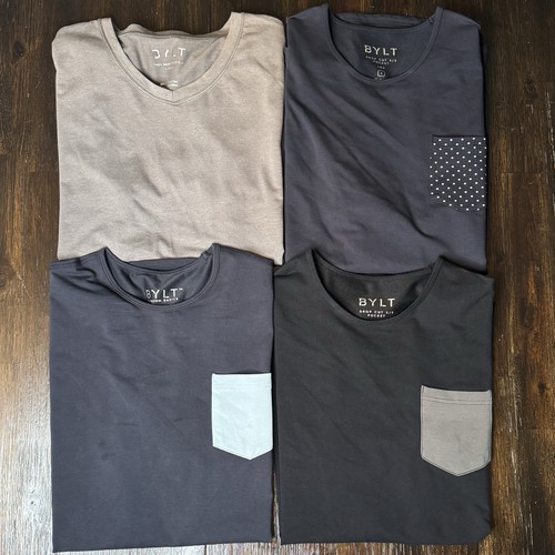 BYLT Herren Drop Cut Kurzarm Paket 4 Stretch TShirts Large
