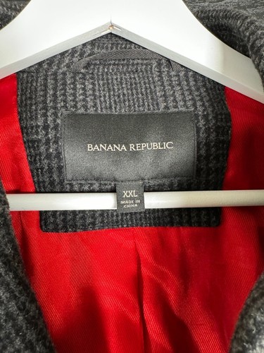 Banana Republic Pavone Uomo 2XL Grigio Scuro Piede di Poule Plaid Lana Doppiopetto - Foto 5 di 15