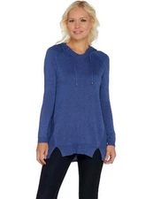 Laurie Felt Heather Jean Blue Cashmere Blend Hoodie Sweater Seam Detail New