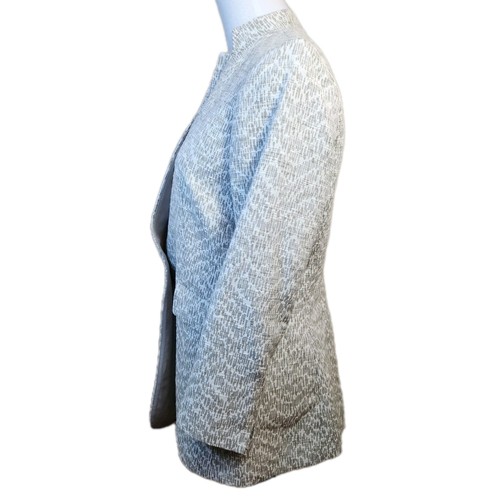 Lafayette 148 Womens Cotton Blend Blazer Size 10 Grey & White One Button Jacket - Picture 6 of 24
