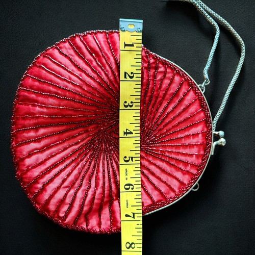 Magid Beaded Purse Red Evening Handbag Gold Chain Strap Kisslock Clasp Vintage - Picture 9 of 12