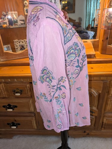 EUC Johnny Was Medina Embroidered Button Down Rayon Shirt Size XLARGE $328 - Bild 6 von 14