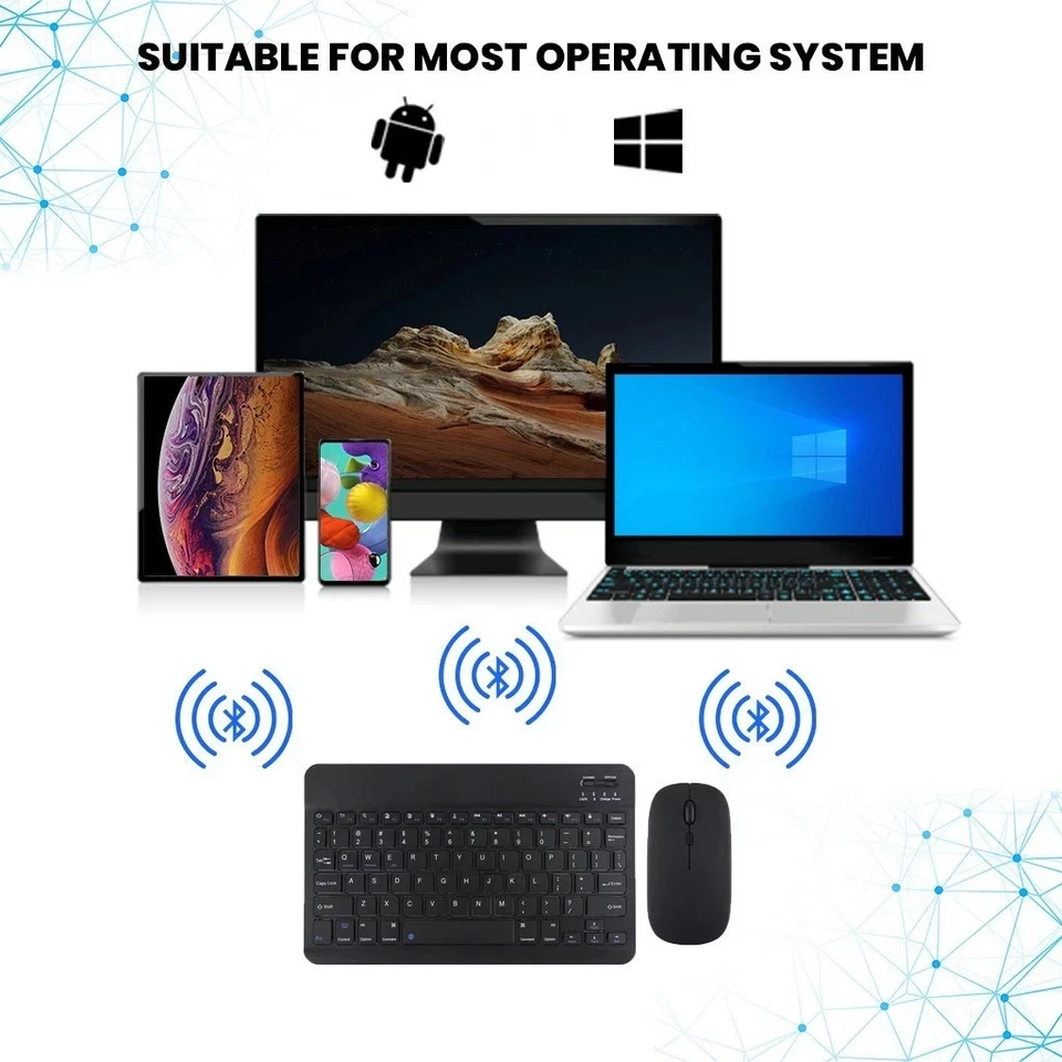 Slim Wireless Keyboard & Mouse Rechargeable Bluetooth 2.4GHz Windows Mac Android - Image 3 of 4