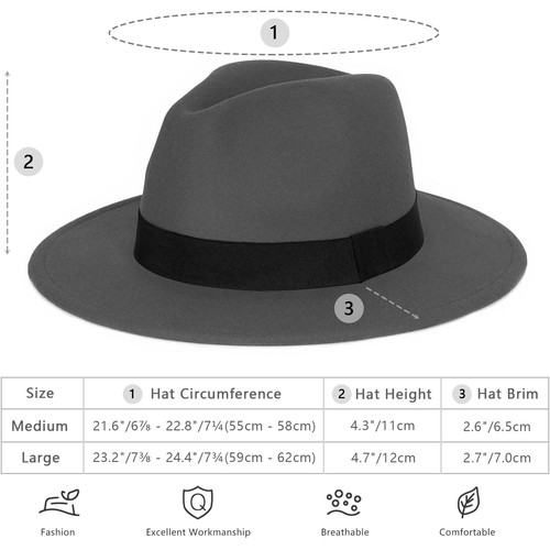 Classic Fedora Hat for Men & Women Wide Brim Felt Hat Panama Dress Hat Black ... - Picture 7 of 7