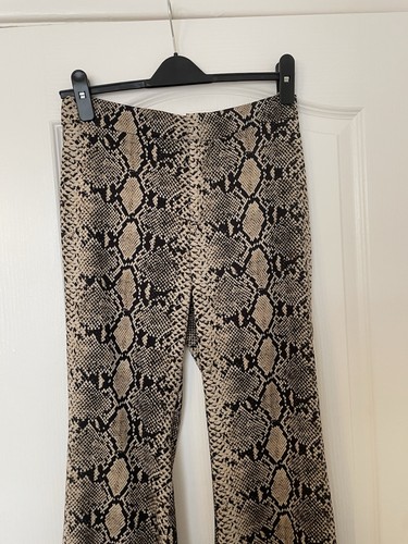 Zara Trousers Size S Snake Print Flares High Rise Flowing Pockets - Picture 4 of 9