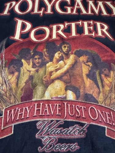 Vintage Streetwear Mens XL Faded Spell Out Polygamy Porter Beer T-Shirt Black - Picture 9 of 9