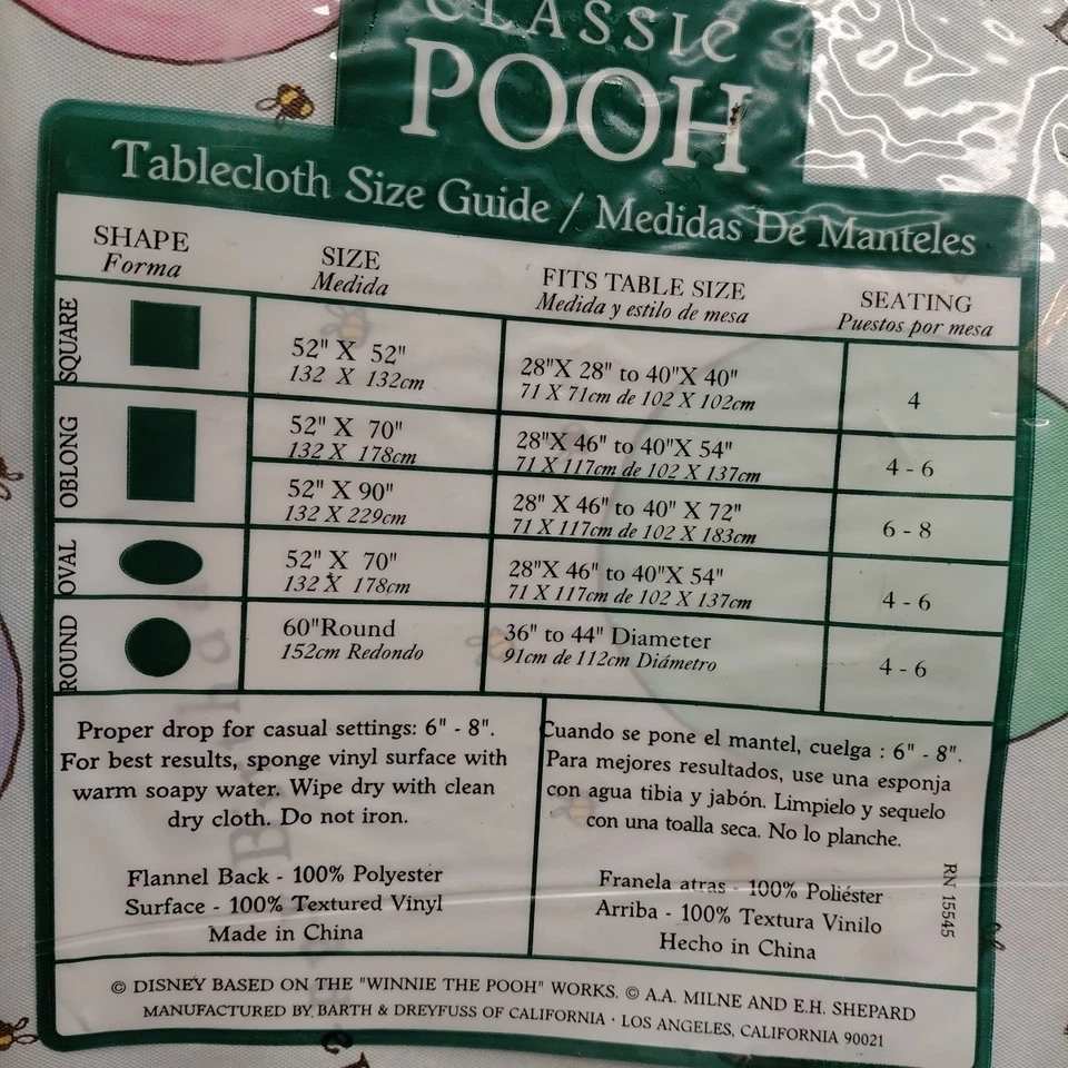 De Colección Winnie The Pooh Mantel Franela Vinilo Oblongo 52x70 Fiesta Nuevo de Lote Antiguo Cumpleaños Foto 3 de 3