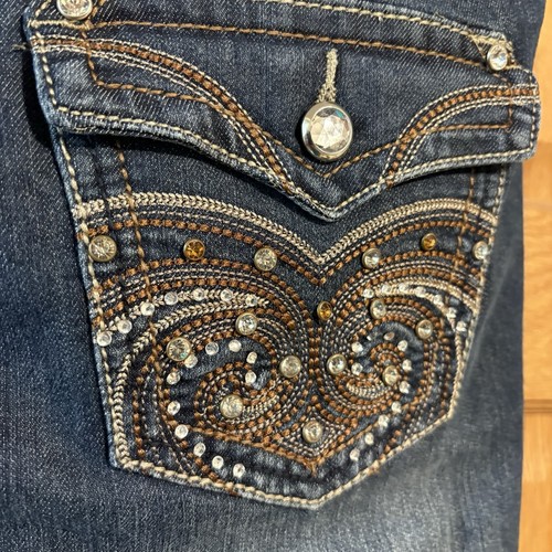Earl Jean gamba svasata donna taglia 14 38X32 ricamato strass tasche bootcut - Foto 6 di 9