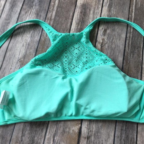 New Island Soul Bikini Swim Suit Top Jr Women L Swimming High Neck Crochet Aqua - Picture 3 of 5