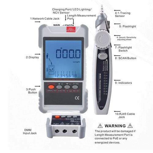 LCD-Netzwerktester ABS Gehäuseleitenfinder Mit Multimeter Für Wartung 400m UB - Afbeelding 5 van 23
