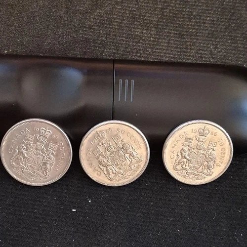 Three Canada 1966 Silver 50 Cent Coins Lot   Queen Elizabeth II Circulated