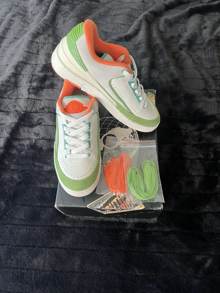W Air Jordan 2 Zapatillas Retro Bajo Titan Verde/Blanco/Crema/Naranja Foto 4 de 4