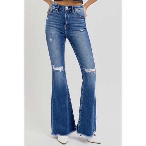 RISEN High Rise Distressed Raw Hem Flare Jeans - RDP5678 - Größe 7/28 - Bild 5 von 6