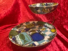 Fiberglass MCM Traymold "Mod" Chip and Dip Hostess Serving Set blue/aqua/turq