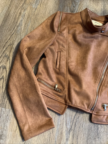 Beautiful Iris Los Angeles Women's Suede Jacket Long Sleeve Zip Up Medium Toffee - Picture 5 of 7