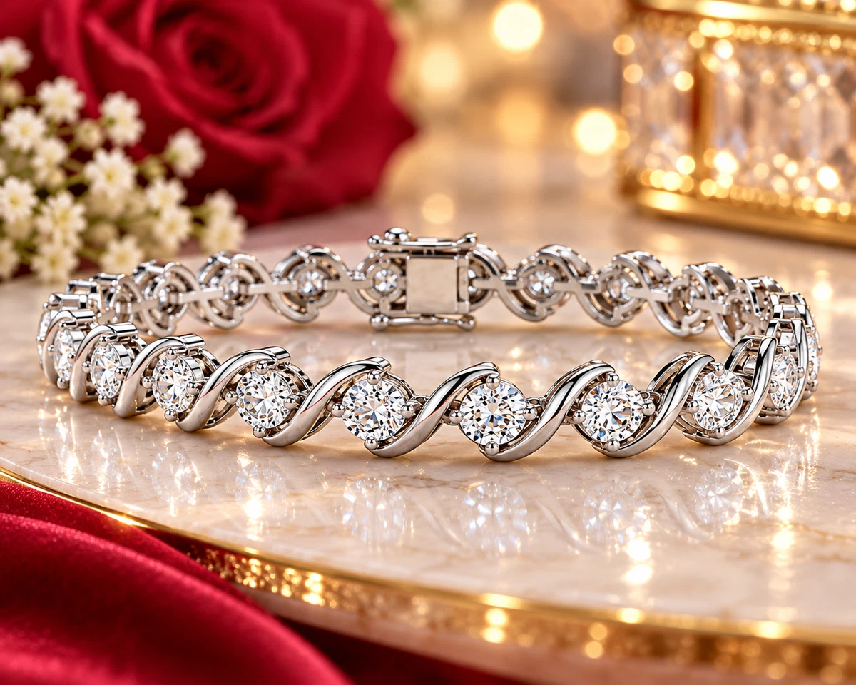 Lab Grown Diamond Round Cut Wedding Bracelet 10K White Gold 12.50 CT