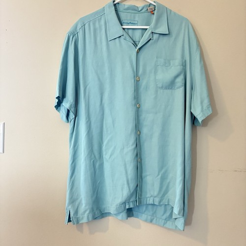 Tommy Bahama XL**100%** Seidenhemd Sea Foam, Button Down, Kurzarm