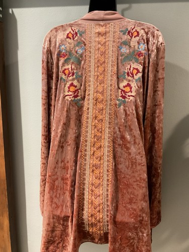 Andree By: Unit Embroidered Floral Blush Pink Crushed Velvet Boho Open Jacket 1X - Picture 5 of 12
