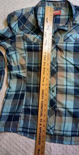 Simms Fishing Shirt Womens Large Lightweight Performance Blue Plaid Long Sleeve - Picture 8 of 8