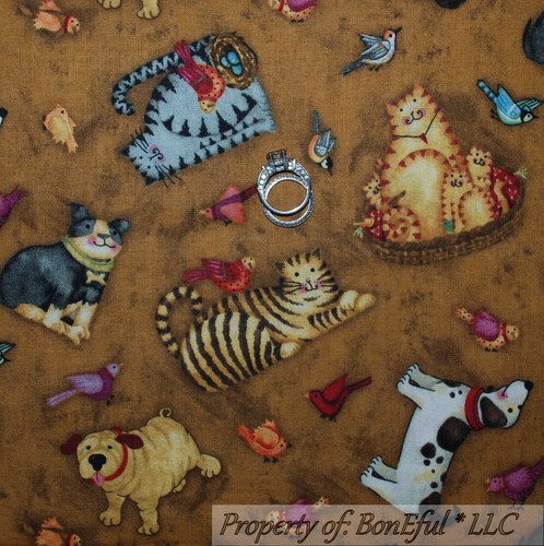 BonEful Fabric FQ Cotton Quilt Brown Pet Farm Bird Kitty S Cat Dog Bed Pug Tiger