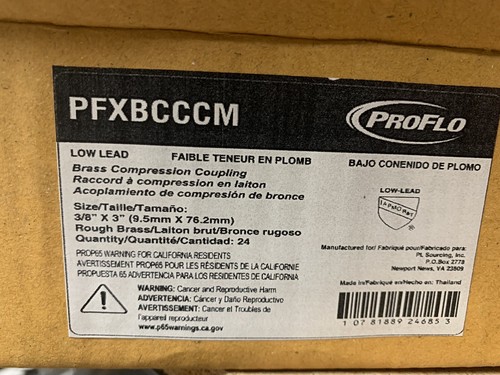 Pack Of 24: PROFLO 3/8 in. Compression Brass Coupling PFXBCCCM - Picture 2 of 3