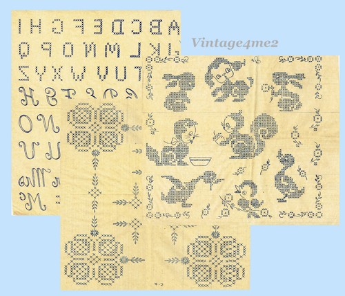 1950s Vintage Vogart Embroidery Transfer Set Fun Uncut Cross Stitch Motifs - Picture 2 of 5