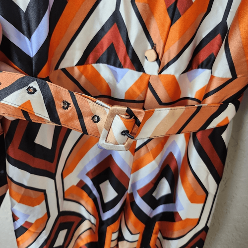 Zara Geometric Print Belted Neck Tie Jumpsuit Black Orange Size S NWT - Picture 8 of 14