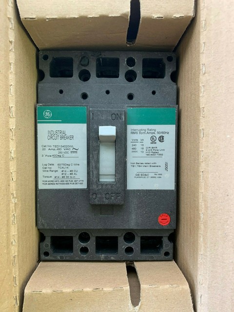 TED134020WL GE 20 Amp 480v 3 Pole Circuit Breaker for sale online