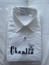 New Mens Chaplin White Laydown Collar Pleat Tuxedo Shirt Small 36/37