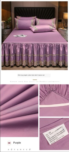 Luxury Satin Cotton Lace Bedspread Ruffles Bed Skirt Queen Full King Bed Sheets - Picture 21 of 44