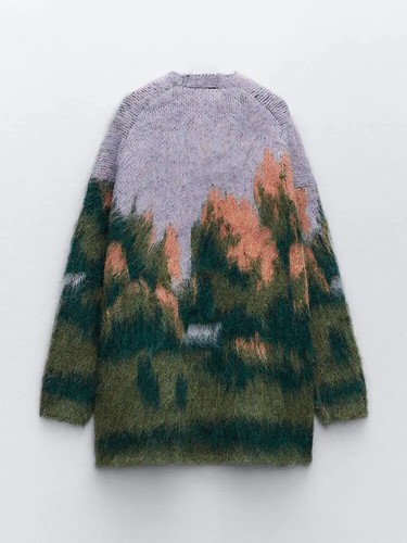 Cardigan donna primaverile mohair manica lunga sciolto maglia monopetto - Foto 4 di 18