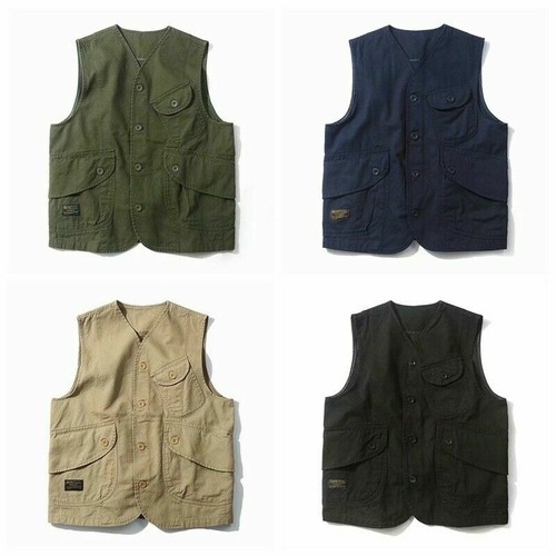 Men Waistcoat Gilet Cargo Vest Pocket Sleeveless Jacket Military Vintage Top - Picture 3 of 12