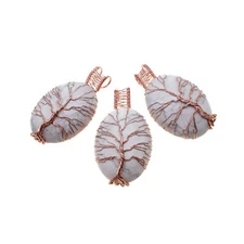 White Howlite Tree Pendant Copper Wire Wrap Oval 30x40mm Sold Per Piece