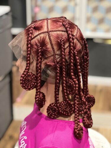 Braided wig: beautiful Handmade Knotless burgundy Bantu wig. Length is 12” long. - Picture 7 of 7