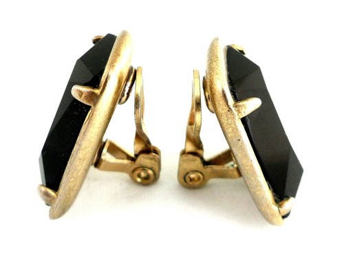 Ellen Tracy Earrings Chunky 1" Cushion Cut Black Glass Stones Modern Classy Chic - Picture 4 of 7