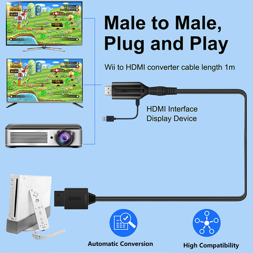 For Wii to HDMI Converter Full HD 720P 1080P 100cm Cable for Wii2 HDMI Adapter i - Picture 7 of 12