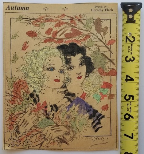 Ilustración a pluma y tinta de colores de otoño de 1931 de Dorothy Flack - Imagen 2 de 4