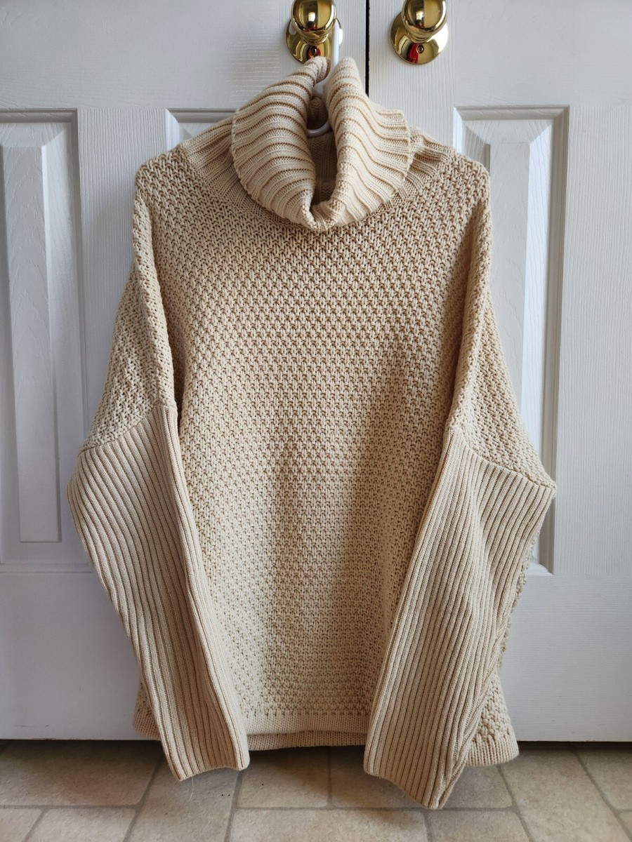 DOE & RAE* Oversized Cowl Neck Turtleneck Sweater - Cream