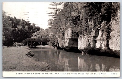 Postcard Overhanging Rocks In Picnic Area, White Pines S.P. Illinois Posted 1948