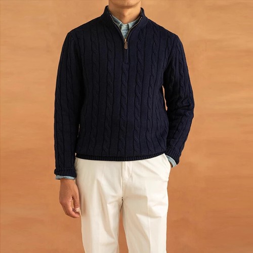 Leichter Herren Rollkragen Jacquard Reißverschluss Pullover Langarm Pulli Kleidung - Bild 5 von 9