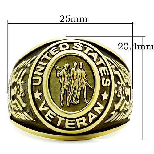 Anello Uomo Acciaio Inox USA Stati Uniti Veterano Militare Oro EP Venditore USA - Foto 2 di 4