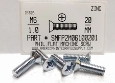 M6-1.00X20MM FLAT HEAD PHILLIPS MACHINE SCREWS STEEL ZINC PLATED (25)