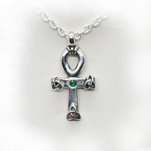 Collar de plata cruz egipcia Ankh con nudo celta y piedras - Imagen 2 de 4