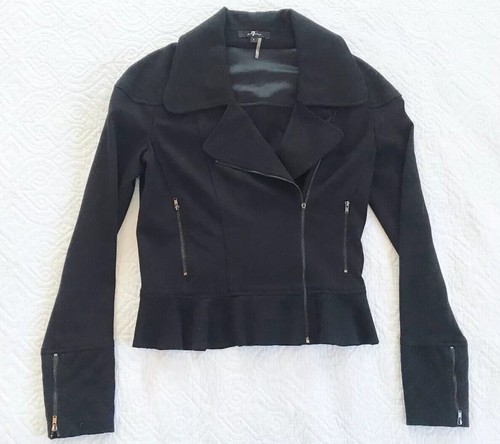 Chaqueta Moto 7 for All Mankind Mujer Asimétrica Negra Cremallera Talla Pequeña - Imagen 9 de 9