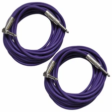2 Pack of Purple 20 Foot Right Angle to Straight Guitar Instrument Cables