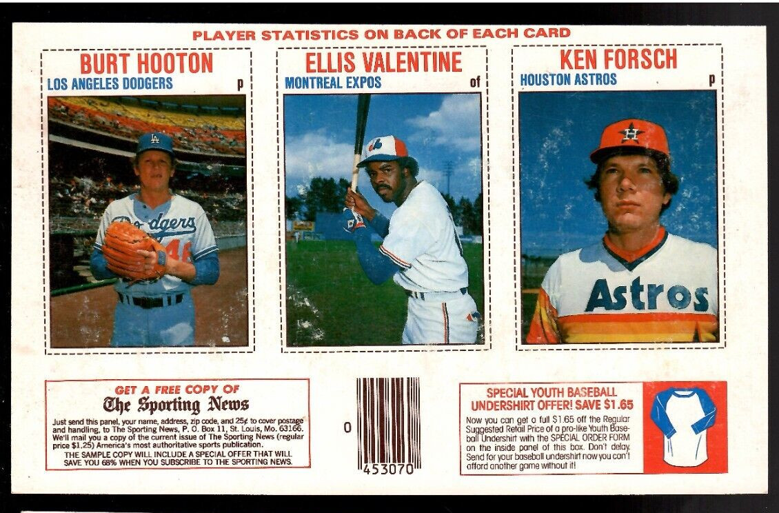Burt Hooten & Ellis Valentine & Ken Forsch 1979 Hostess 3-Player BB Panel