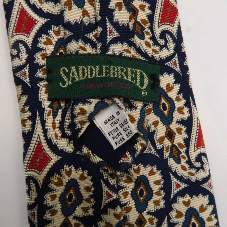 Vintage Saddlebred White Red Green Paisley 60"x3.75" Made in Italy Long Folk Art - Image 3 of 4