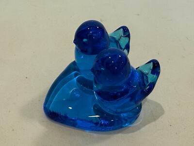 1989 Leo Ward Bluebird Of Happiness Glass Lovebirds Two Birds, Artist Signed